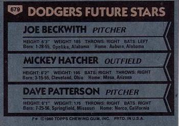 Dodgers Future Stars (Joe Beckwith / Mickey Hatcher / Dave Patterson)  baseball card collectible - Main Image 2