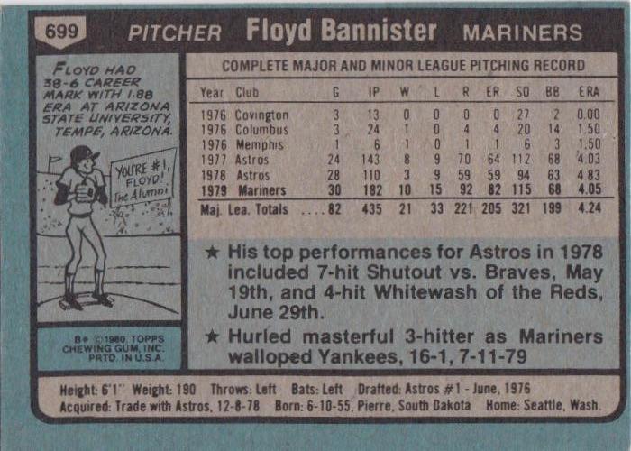 Floyd Bannister  baseball card collectible - Main Image 2