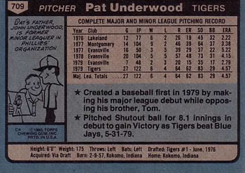 Pat Underwood  baseball card collectible - Main Image 2