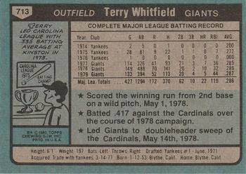 Terry Whitfield  baseball card collectible - Main Image 2