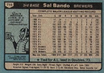 Sal Bando  baseball card collectible - Main Image 2