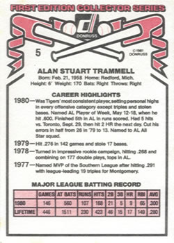 Alan Trammell  baseball card collectible - Main Image 2