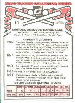 Manny Sanguillen  baseball card collectible - Main Image 2