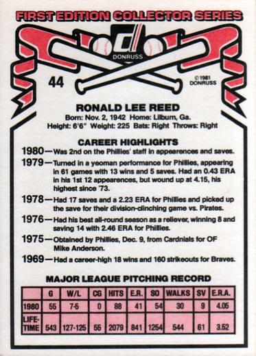 Ron Reed  baseball card collectible - Main Image 2
