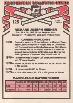 Richie Hebner  baseball card collectible - Main Image 2