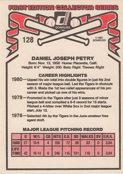 Dan Petry  baseball card collectible - Main Image 2