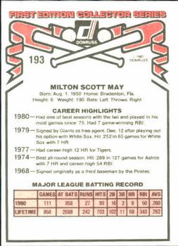 Milt May  baseball card collectible - Main Image 2