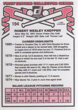 Bob Knepper  baseball card collectible - Main Image 2