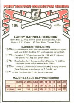 Larry Herndon  baseball card collectible - Main Image 2