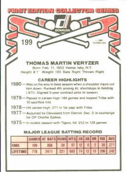 Tom Veryzer  baseball card collectible - Main Image 2
