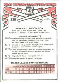 Jeff Cox  baseball card collectible - Main Image 2