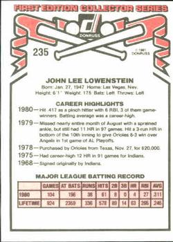 John Lowenstein  baseball card collectible - Main Image 2