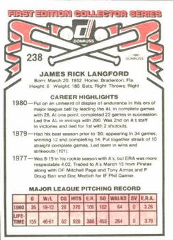 Rick Langford  baseball card collectible - Main Image 2