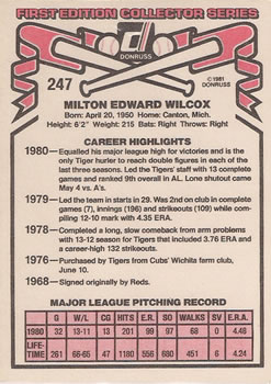 Milt Wilcox  baseball card collectible - Main Image 2