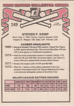Steve Kemp  baseball card collectible - Main Image 2