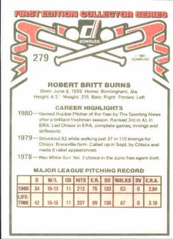 Britt Burns  baseball card collectible - Main Image 2