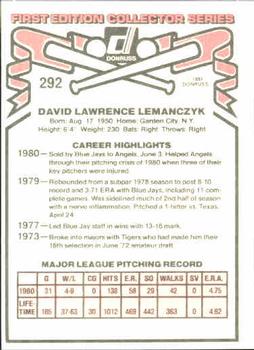 Dave Lemanczyk  baseball card collectible - Main Image 2