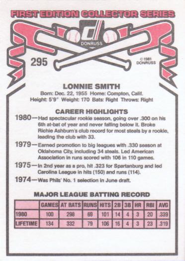 Lonnie Smith  baseball card collectible - Main Image 2