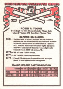 Robin Yount  baseball card collectible - Main Image 2