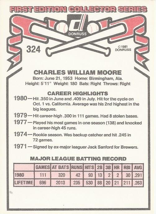 Charlie Moore  baseball card collectible - Main Image 2