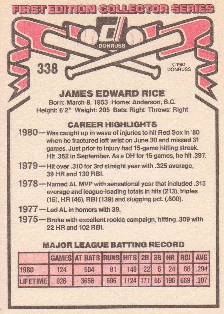 Jim Rice  baseball card collectible - Main Image 2