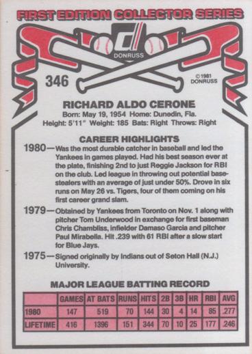 Rick Cerone  baseball card collectible - Main Image 2