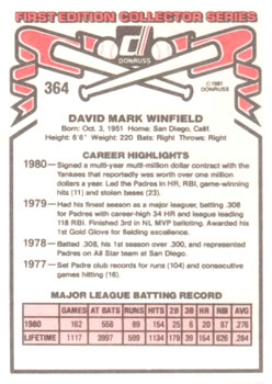 Dave Winfield  baseball card collectible - Main Image 2