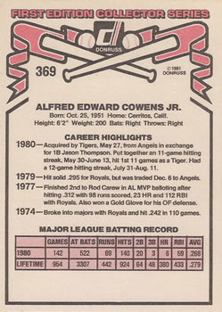 Al Cowens  baseball card collectible - Main Image 2