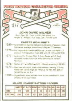 John Milner  baseball card collectible - Main Image 2