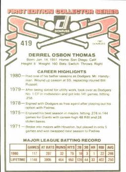 Derrel Thomas  baseball card collectible - Main Image 2