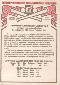 Tommy Lasorda  baseball card collectible - Main Image 2