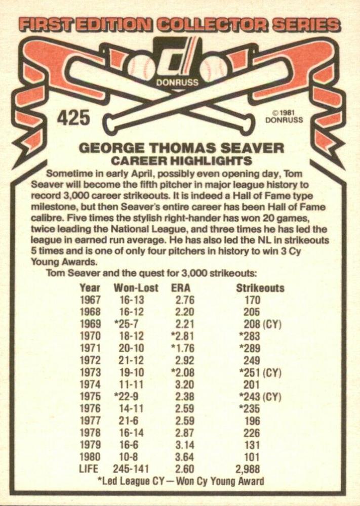 Tom Seaver  baseball card collectible - Main Image 2