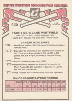 Terry Whitfield  baseball card collectible - Main Image 2