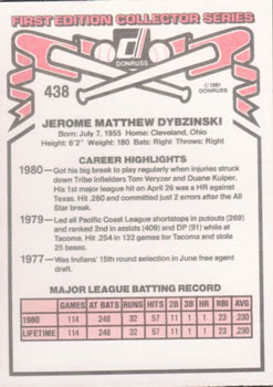 Jerry Dybzinski  baseball card collectible - Main Image 2