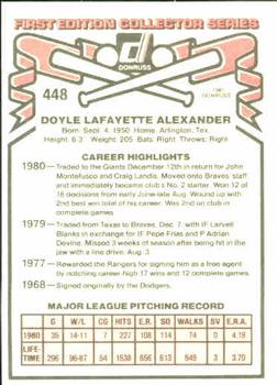 Doyle Alexander  baseball card collectible - Main Image 2