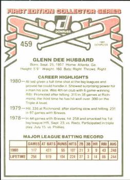 Glenn Hubbard  baseball card collectible - Main Image 2