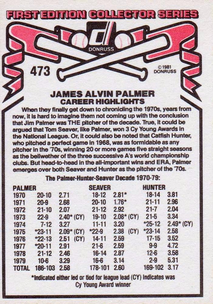 Jim Palmer  baseball card collectible - Main Image 2
