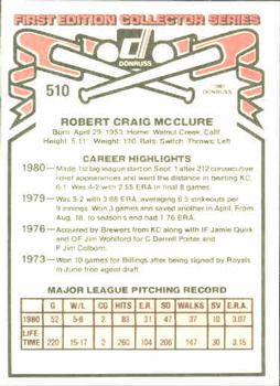 Bob McClure  baseball card collectible - Main Image 2