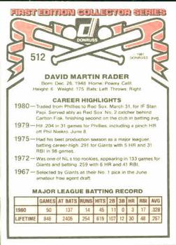 Dave Rader  baseball card collectible - Main Image 2