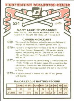 Gary Thomasson  baseball card collectible - Main Image 2