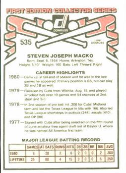 Steve Macko  baseball card collectible - Main Image 2