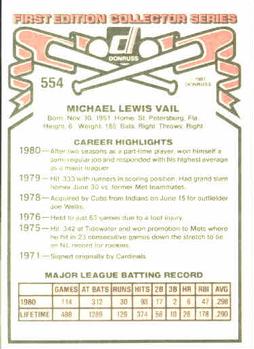 Mike Vail  baseball card collectible - Main Image 2