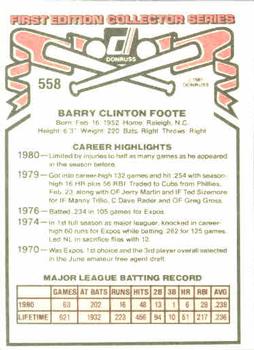 Barry Foote  baseball card collectible - Main Image 2