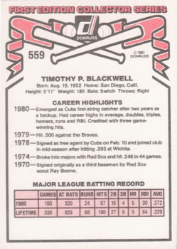Tim Blackwell  baseball card collectible - Main Image 2