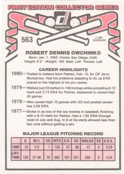 Bob Owchinko  baseball card collectible - Main Image 2