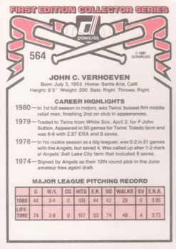 John Verhoeven  baseball card collectible - Main Image 2