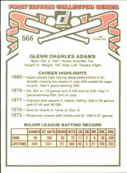 Glenn Adams  baseball card collectible - Main Image 2