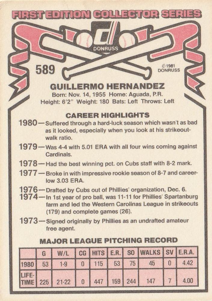 Willie Hernandez  baseball card collectible - Main Image 2