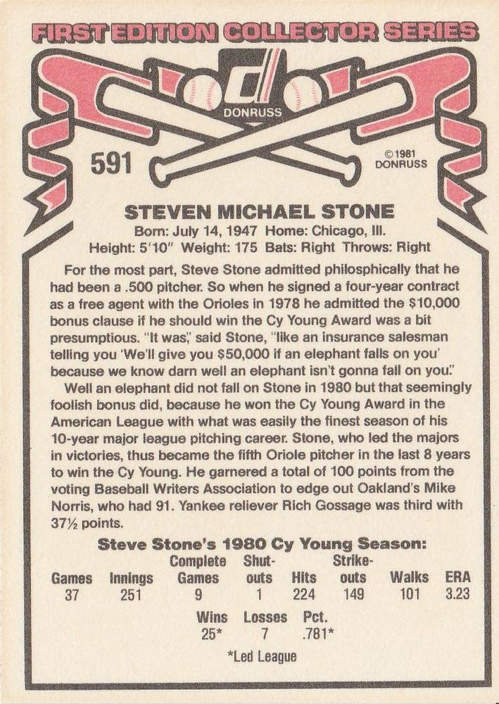 Steve Stone  baseball card collectible - Main Image 2
