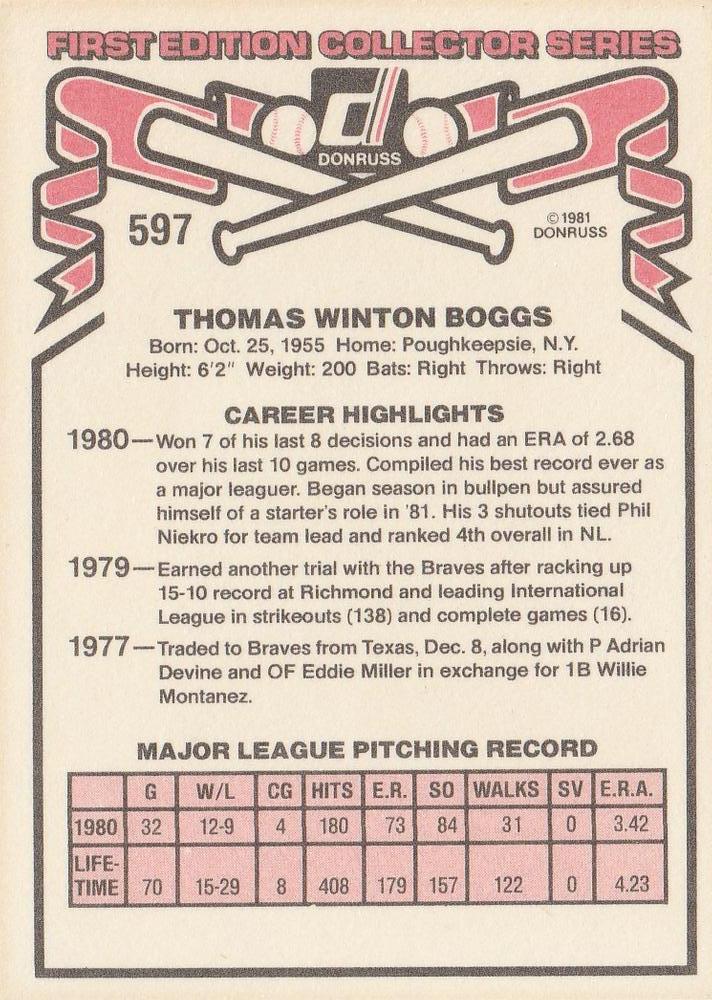 Tommy Boggs  baseball card collectible - Main Image 2